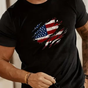 Trendy American Flag Pattern Print Men's Comfy Chic T-shirt