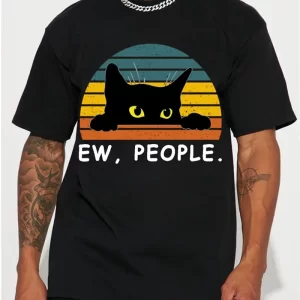 Men's Casual Trendy Black Cat Print T-shirt