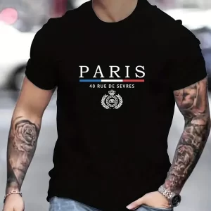 'Paris' Print T Shirt, Tees For Men, Casual Short Sleeve Tshirt