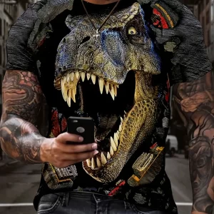 Dinosaur 3D Digital Pattern Print Graphic Men's T-shirts