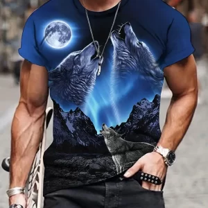 Premium 3D Printed Wolves Men's Novelty Graphic T Shirt