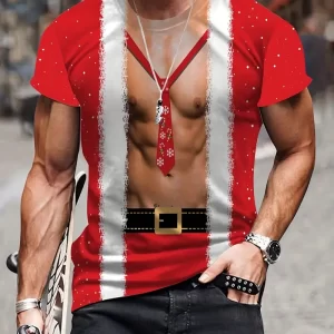 Christmas Muscle Men 3d Print, Street Wear, Men's Novelty Round Neck T-Shirt