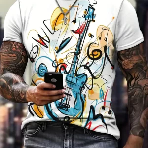 Stylish Guitar Pattern Print Men's Comfy T-shirt