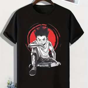 Anime Boy Print, Men's Graphic Design Crew Neck Novel T-shirt