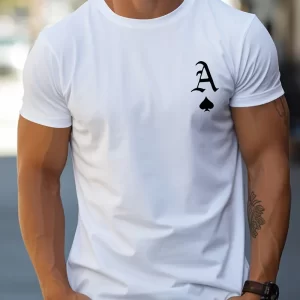 Ace Of Spades Print T Shirt, Tees For Men, Casual Short Sleeve Tshirt