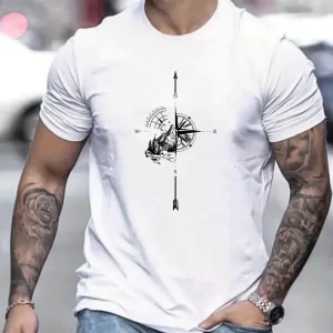 Mountain And Compass Pattern Print Men's Comfy T-shirt