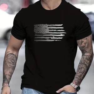 Trendy American Flag Pattern Print Men's Comfy T-shirt