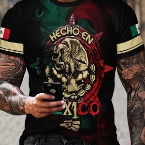 Retro Mexico Pattern Print, Men's Graphic Design Crew Neck Novel T-shirt