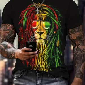 Hip Hop Lion Pattern Print Men's Comfy T-shirt